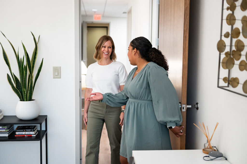 Women entering an office